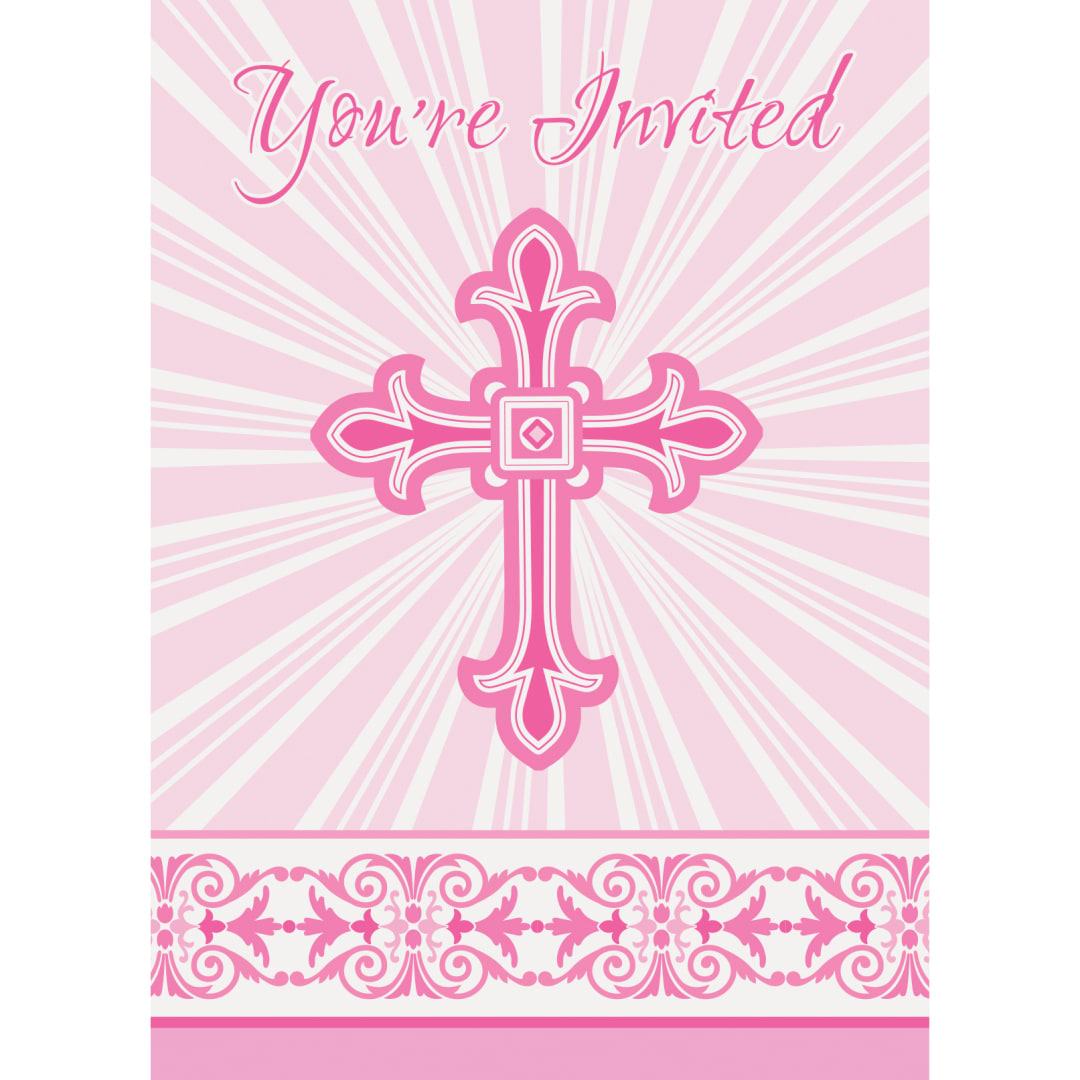 Pink Radiant Cross Invitations, 8ct