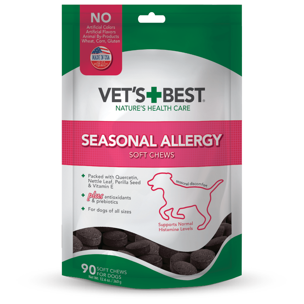 Vet's Best Seasonal Allergy Soft Chew Dog Supplements | Soothes Dogs Skin Irritation Due to Seasonal Allergies | Maintain Histamine Levels | 90 Day Supply