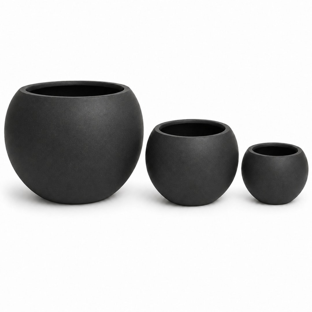 Set of 3 Smooth Round Polystone Indoor/Outdoor Planters, Black