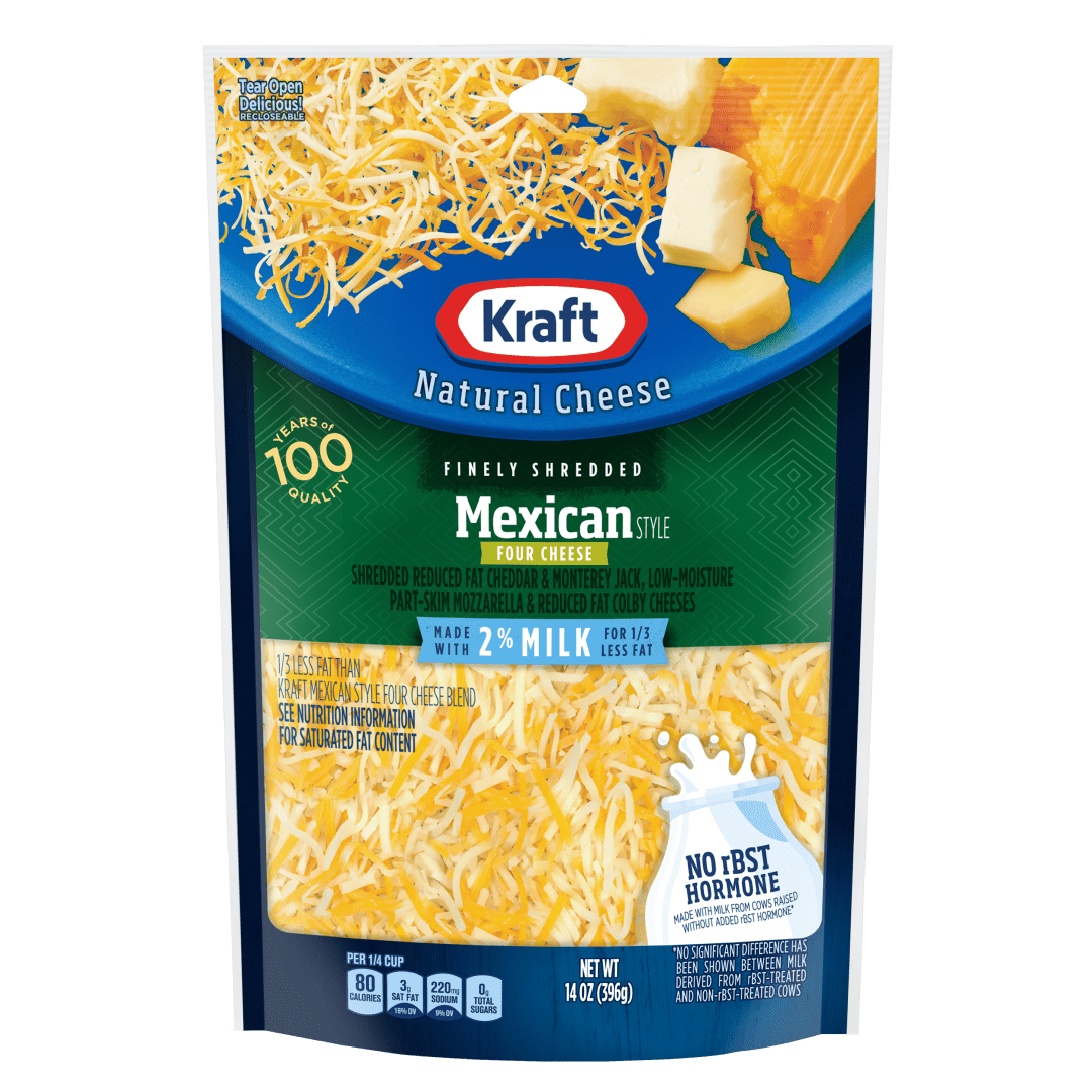 Kraft Natural Reduced Fat Mexican Style Four Cheese Blend Finely Shredded Cheese, 14 oz Bag