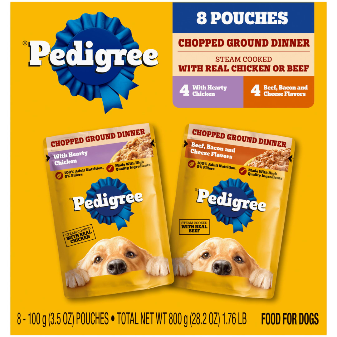 PEDIGREE CHOPPED GROUND DINNER Adult Soft Wet Dog Food 8-Count Variety Pack, 3.5 oz Pouches