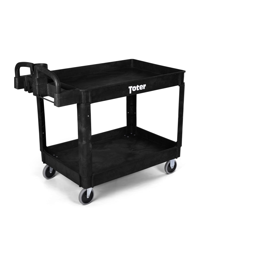 Material Handling Utility Cart with Lipped Top and Ergonomic Handle (L) 43.7" x (W) 25.6" x (H) 33.5" - Black