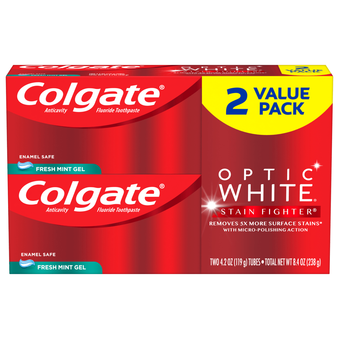 Colgate Optic White Stain Fighter Stain Removal Toothpaste, Fresh Mint, 4.2 Oz, 2 Pack