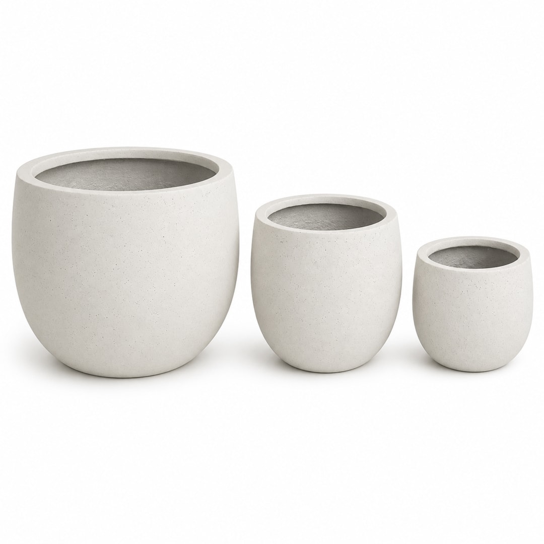 Set of 3 Round Polystone Indoor/Outdoor Planters, White