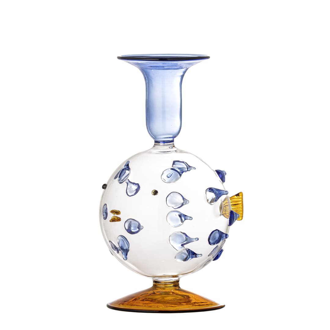 82072624 - Phila Candle Holder, Blue, Glass STOCK: 300