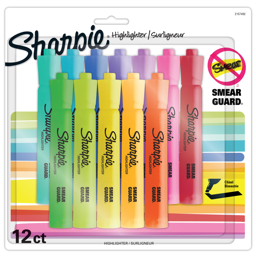Sharpie Tank Highlighters, Chisel Tip, Assorted Colours, 12 Count