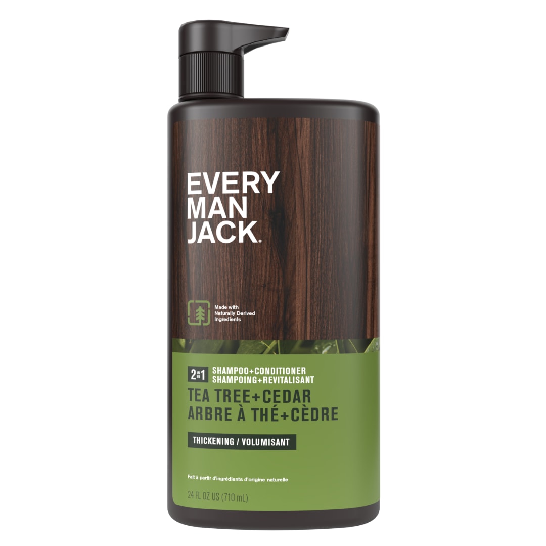 Every Man Jack 2-in-1 Tea Tree + Cedar Shampoo + Conditioner - Thicken, Cleanse, and Hydrate Hair with Coconut, Aloe, Tea Tree Oil - Notes of Fresh Cedar - Naturally Derived and No Harmful Chemicals - 24oz -1 Bottle