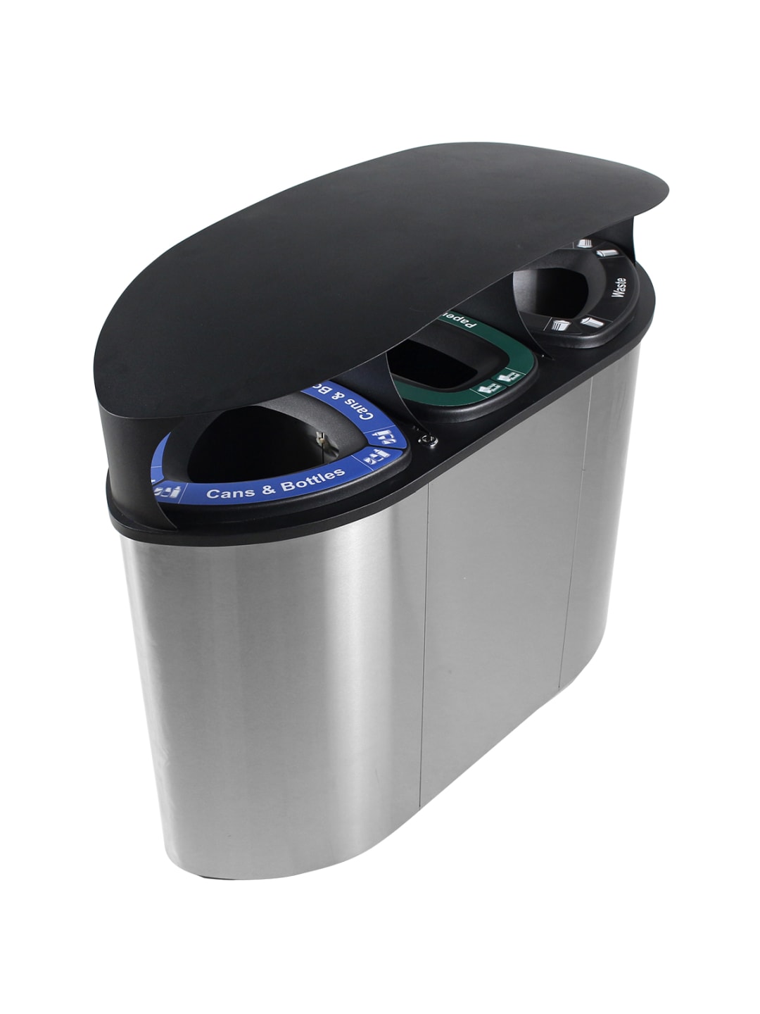  BOKA - Triple - Kit - Canopy - Cans &amp; Bottles-Paper-Waste - Full - Stainless Steel