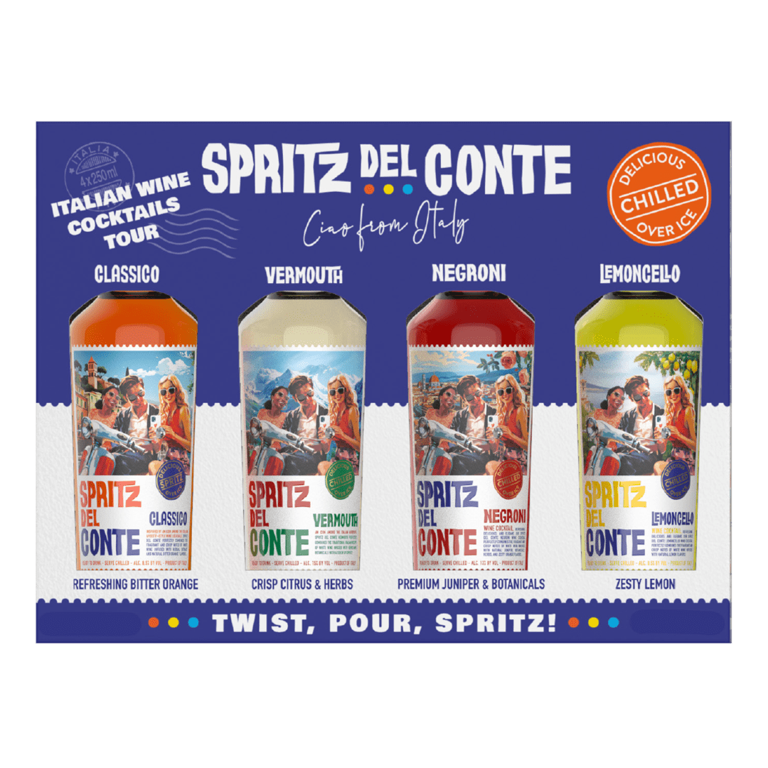 Spritz Del Conte Ready to Serve Italian Spritz Cocktail Assortment Gift Pack VAP 2025, 4Pk 250 ml