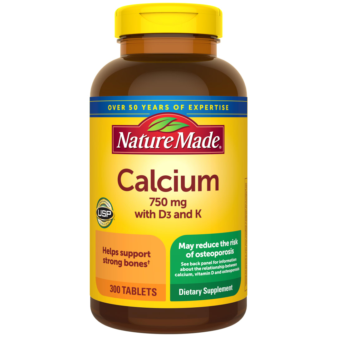 Nature Made Calcium 750 mg with Vitamin D3 and K helps support Bone Strength, Tablets, 300 Ct