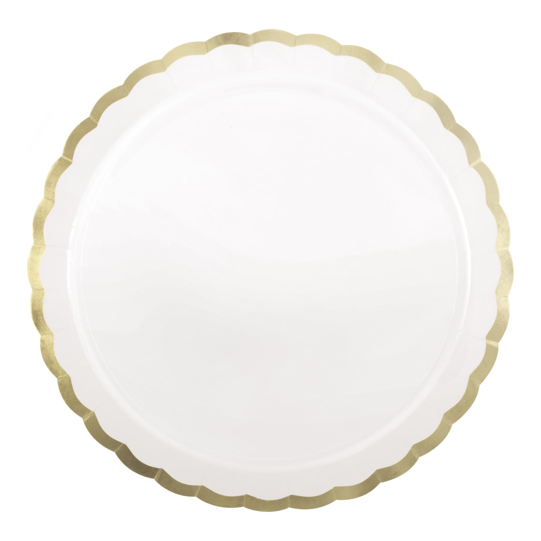 Fresh Daisy White &amp; Gold Scalloped Edge 8.25" Dessert Plates, 8ct - Foil Stamping