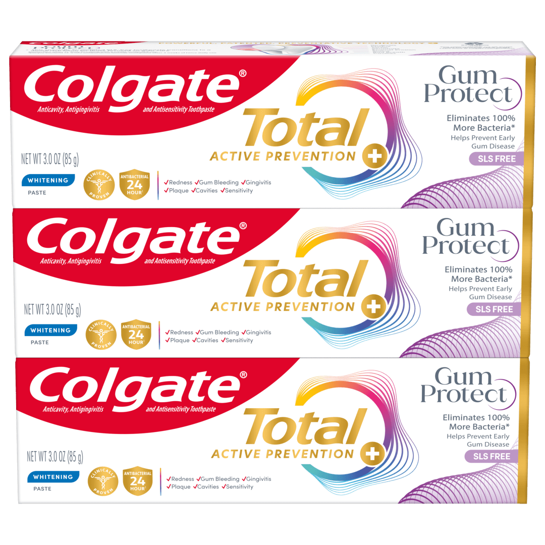 Colgate Total Active Prevention Gum Protect Whitening Toothpaste, Fresh Mint Paste, 3 Pack, 3 oz