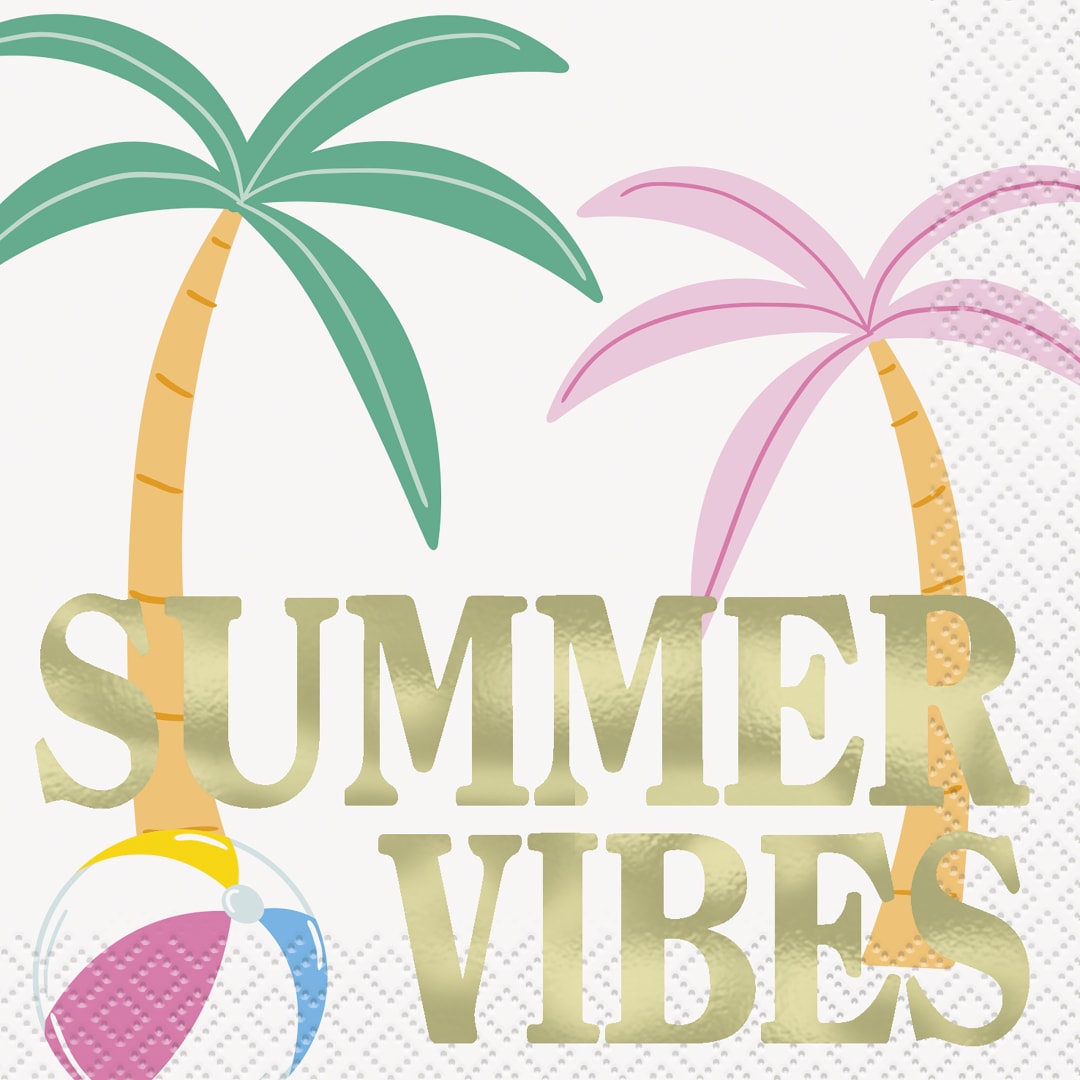 Vacay Mode "Summer Vibes" Beverage Napkins, 16ct - Foil Stamping