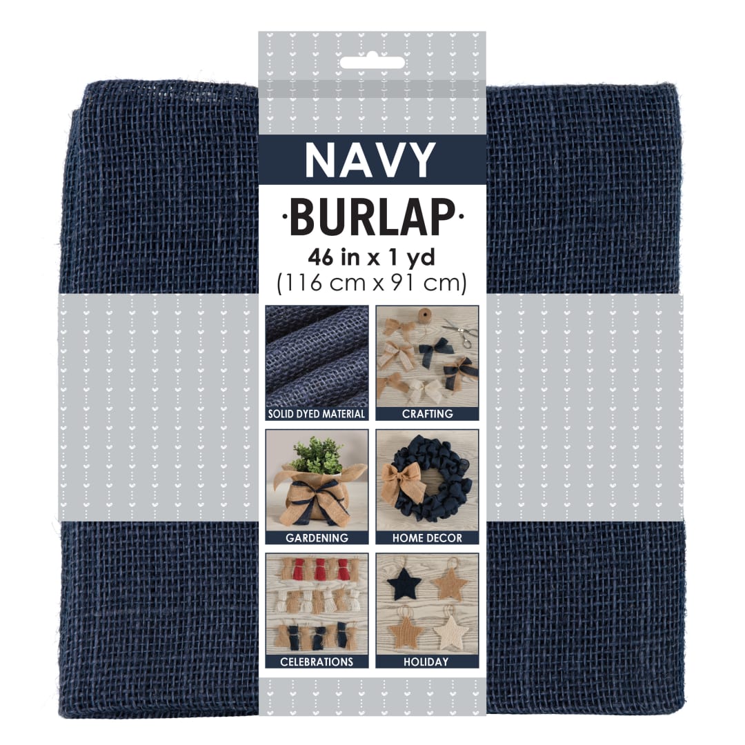 Allen Company Precut Natural Jute Burlap, Finished Edges, 46"W x 1-Yard, Navy Blue