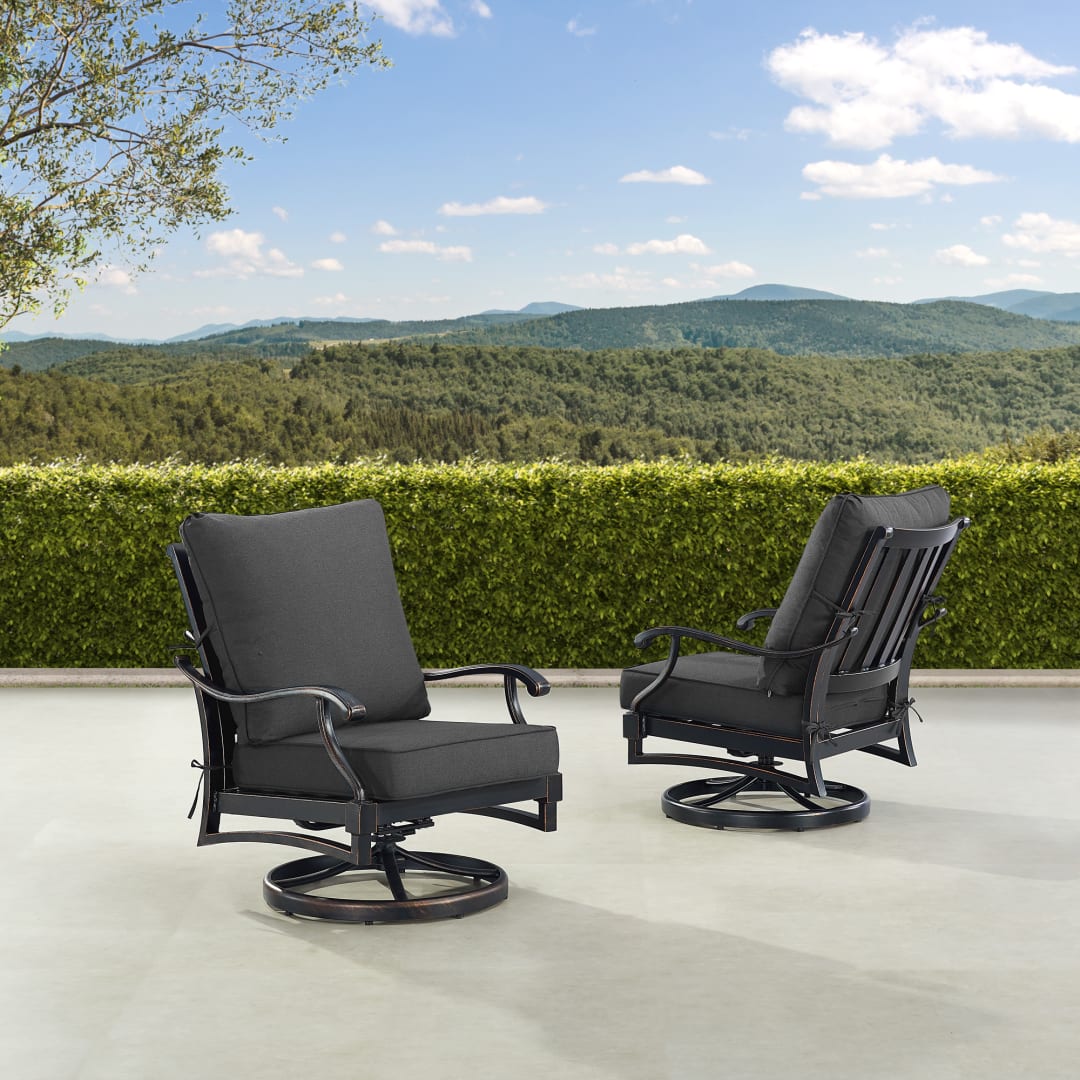 Pair of Black Aluminum Patio Deep Seating Swivel Rocker Club Chairs with Cushions