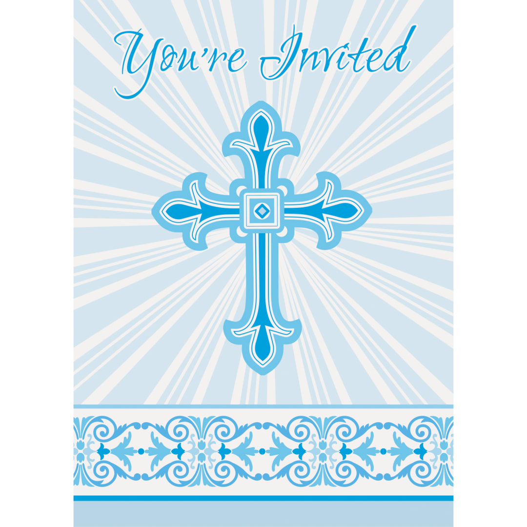 Blue Radiant Cross Invitations, 8ct