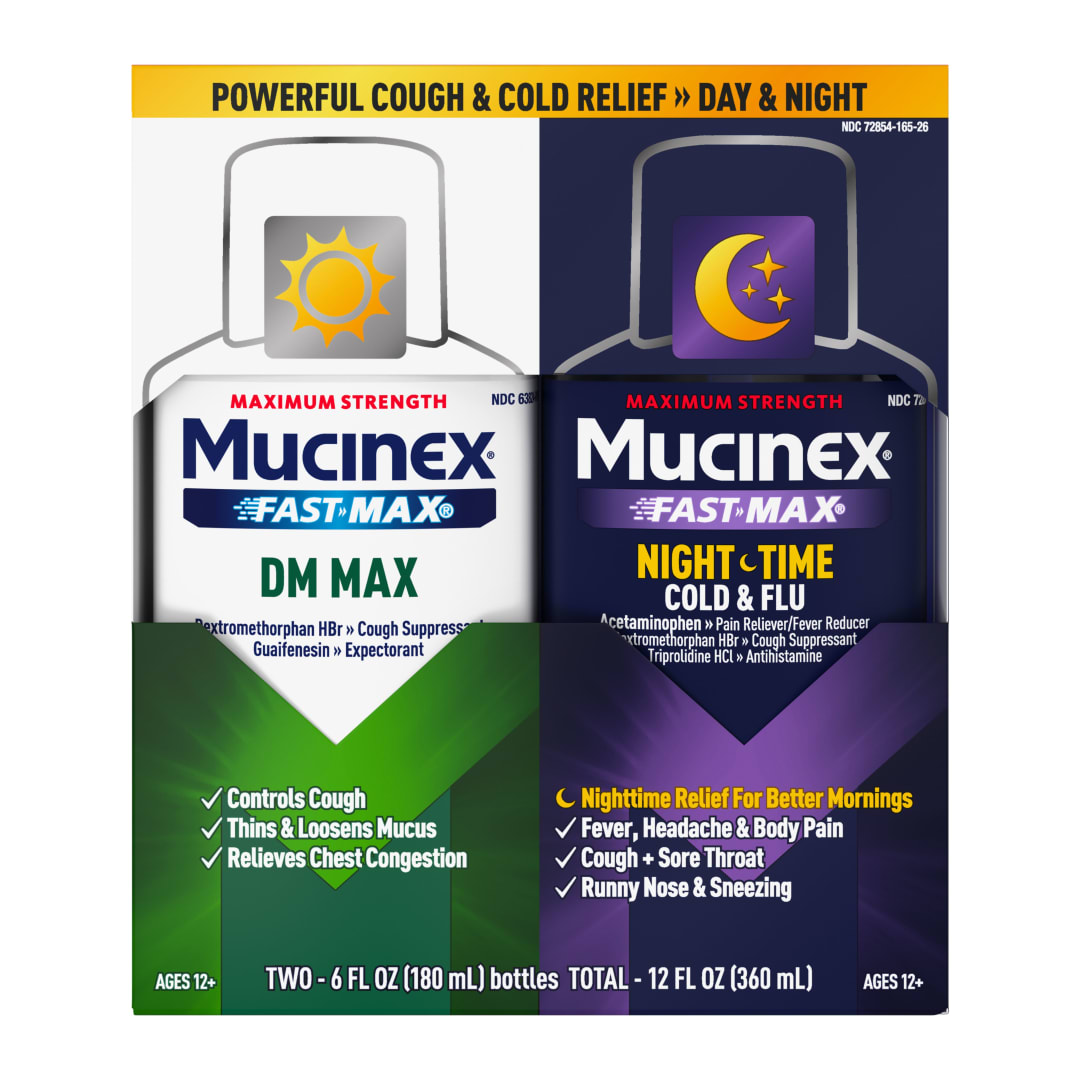 Maximum Strength* MUCINEX® FAST-MAX® DM Max & MUCINEX® Nightshift ® Cold & Flu 3/(2x6) oz.
