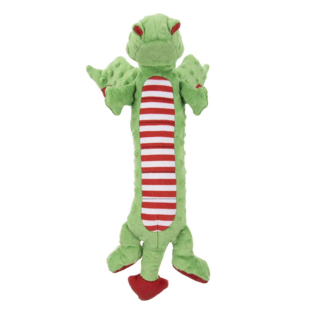 goDog Holiday Candy Cane Skinny Dragons Squeaky Plush Dog Toy, Chew Guard Technology, Large
