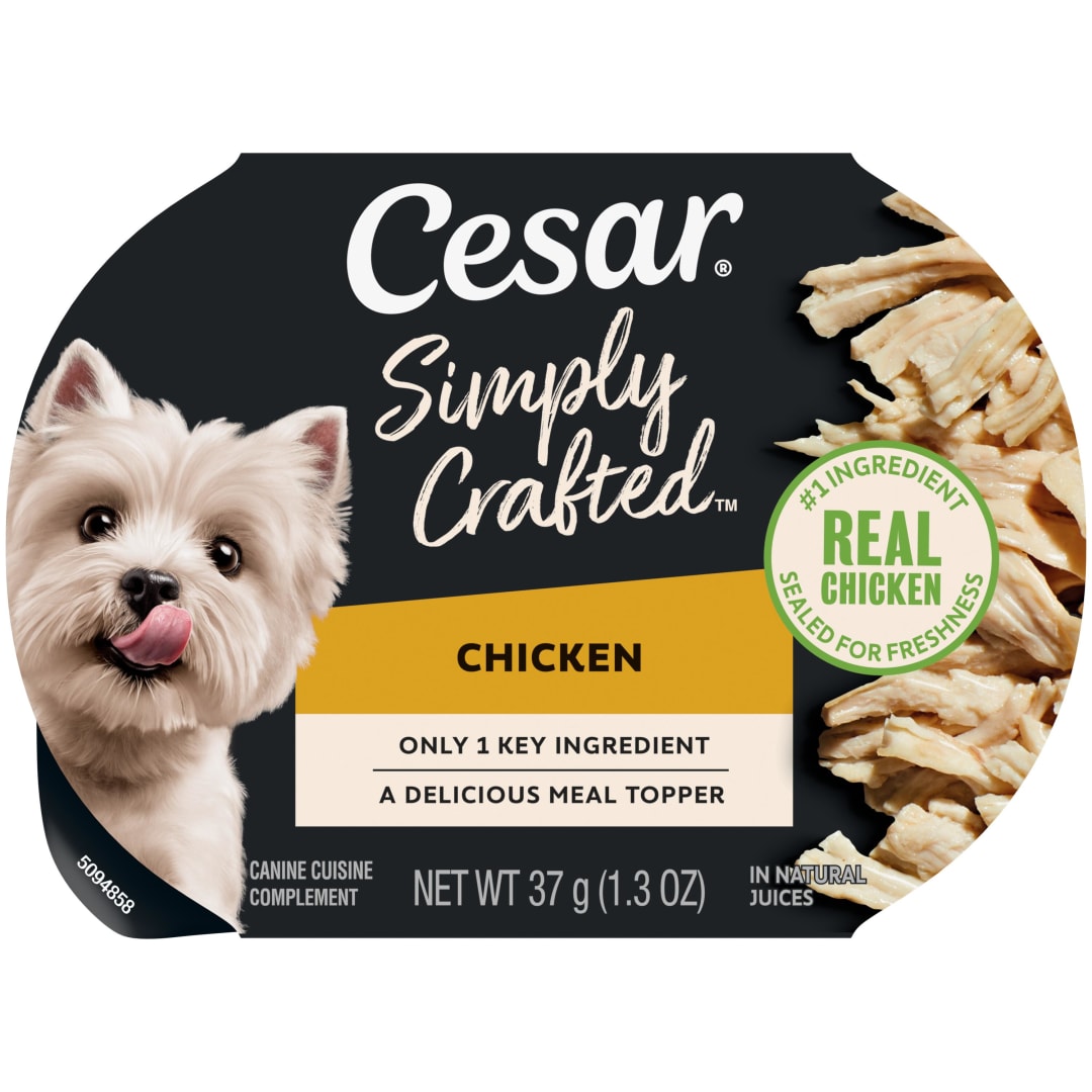 CESAR Simply Crafted Adult Wet Dog Food Meal Topper, Chicken, (10) 1.3 oz. Tubs