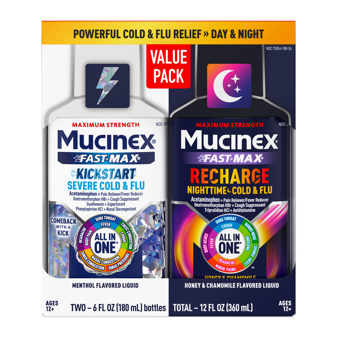 MUCINEX® Fast-Max Kickstart Severe Cold & Flu & Mucinex Fast-Max Recharge Nighttime Cold & Flu 3/(2x6) oz.