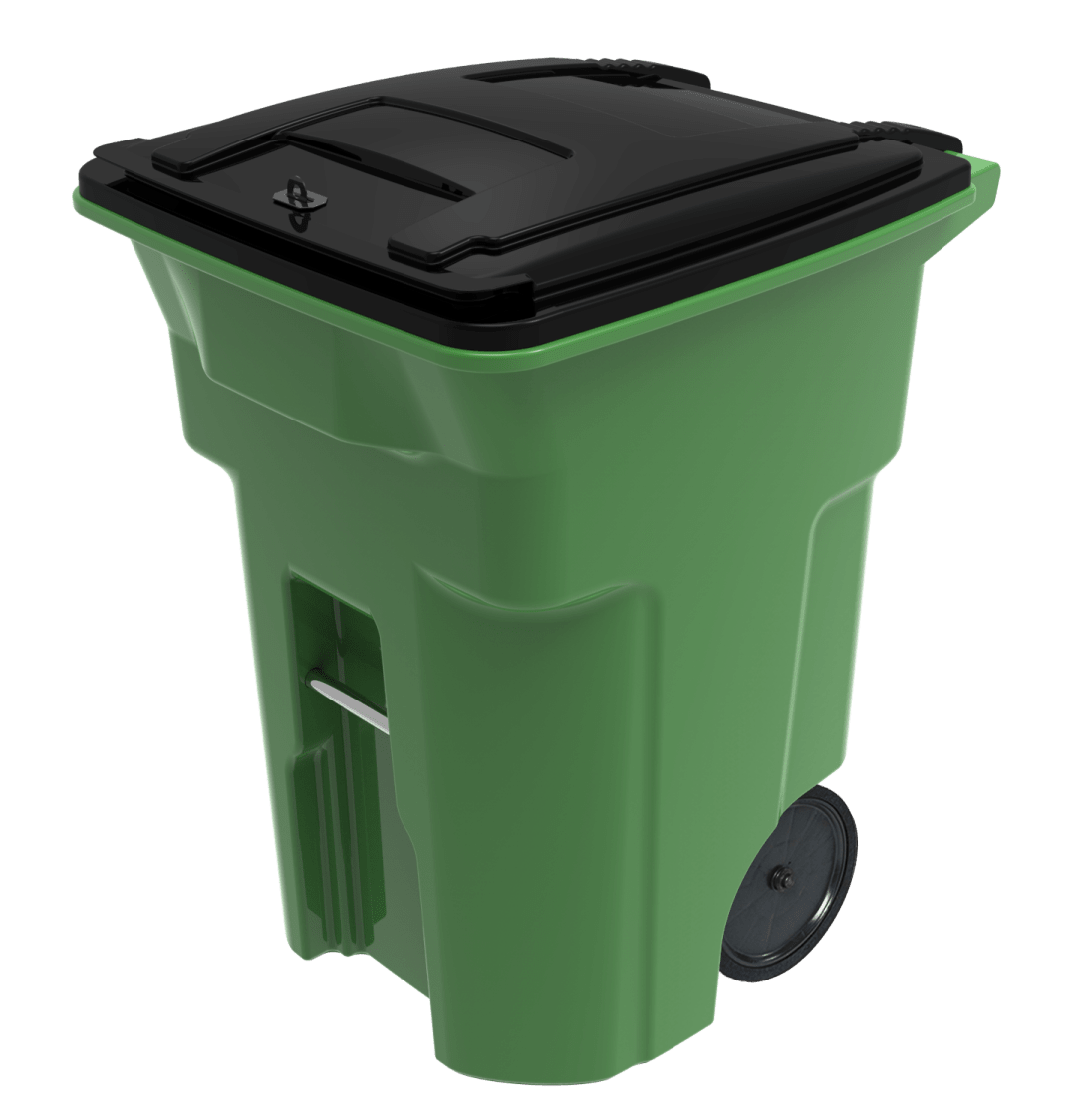 Toter 96 Gal. Trash Can Bright Lime Green with Quiet Wheels and Black Locking Lid