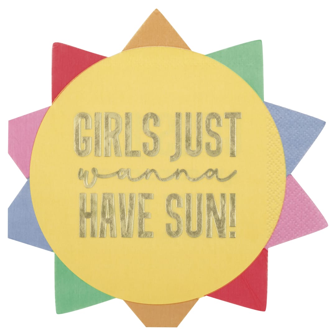 Summer Chic "Girls Just Wanna Have Sun" Sun-Shaped Luncheon Napkins, 8ct - Foil Stamping