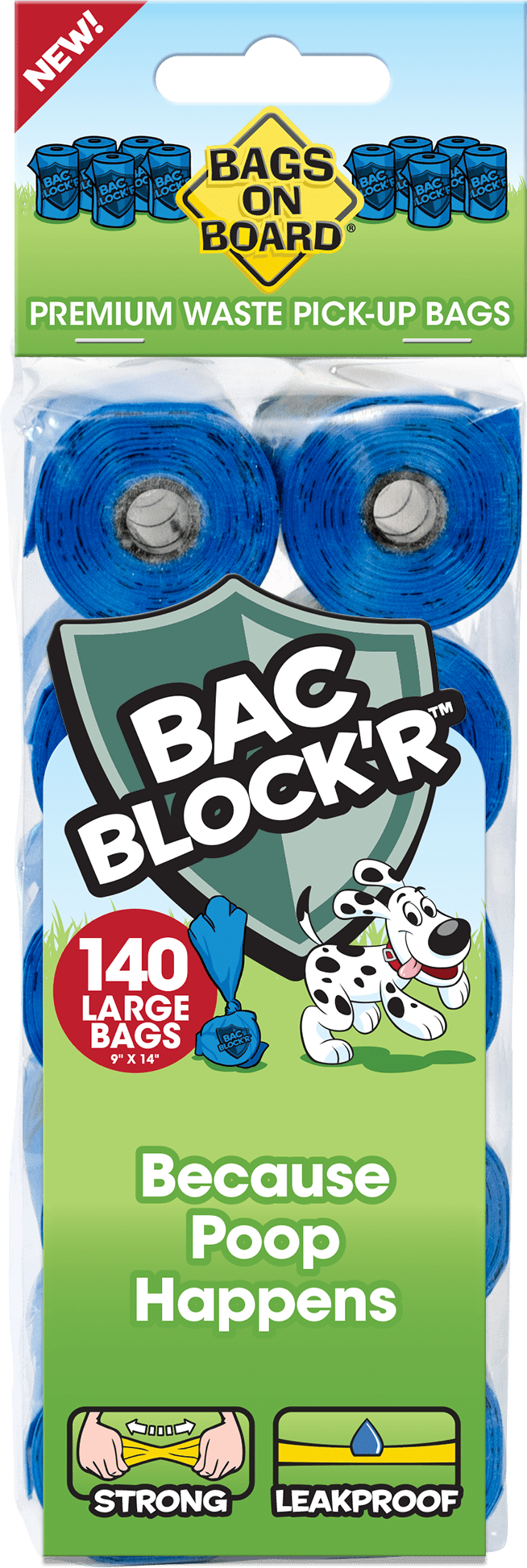 Bags On Board Dog Poop Bags | Strong, Leak Proof Dog Waste Bags | 9 x14 Inches, 140 Blue Bags