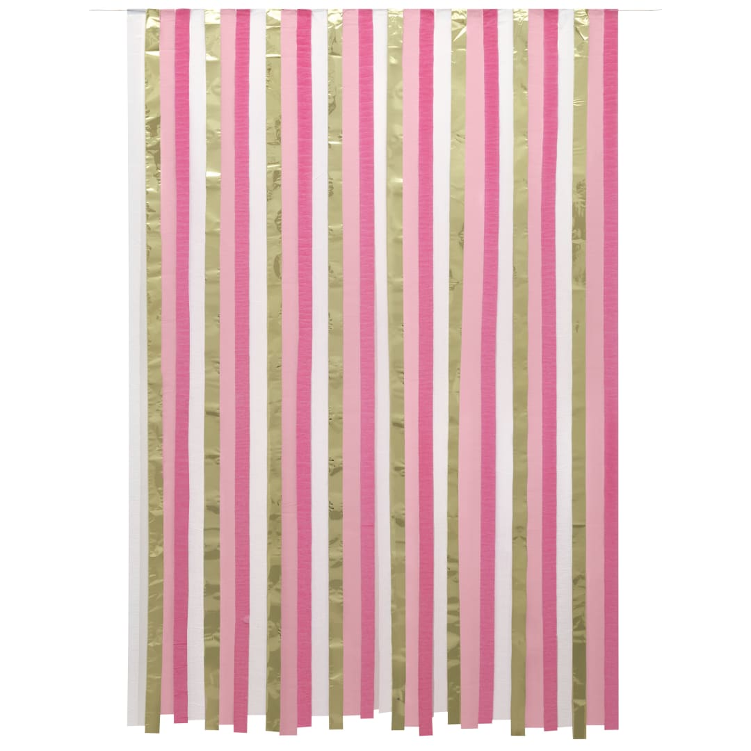 Pink Crepe and Gold Foil Streamers Photo Backdrop, 70" x 48"