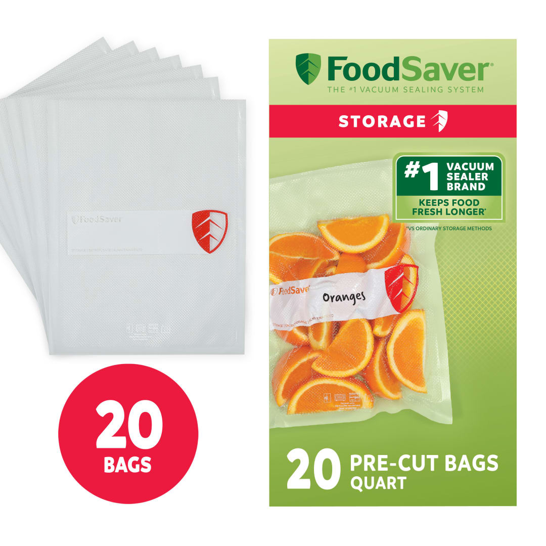 FoodSaver Quart Vacuum Seal Bags, 946 ml, 20 Count, Pre-Cut BPA-Free Storage Bags