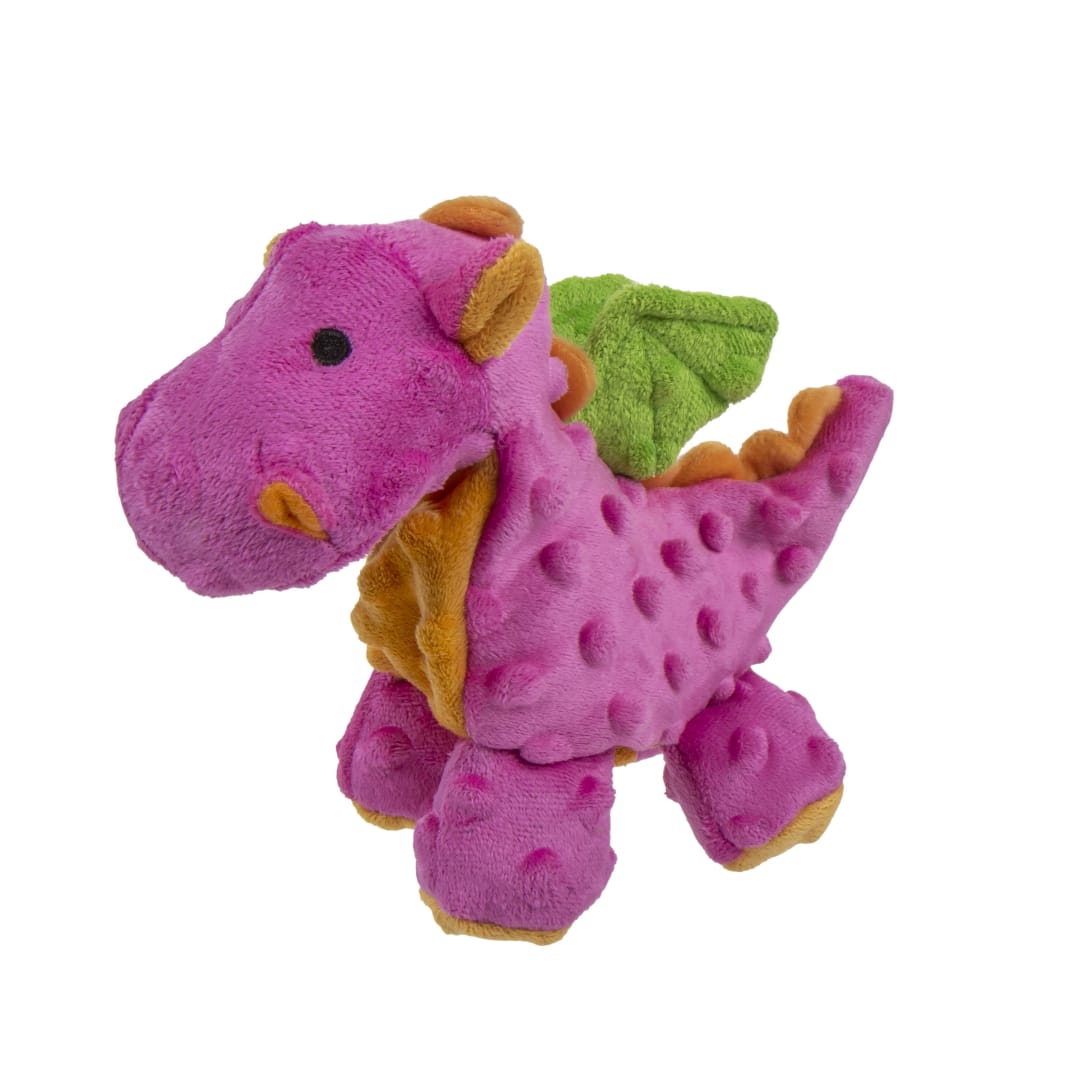 goDog Dragons Squeaky Plush Dog Toy With Chew Guard Technology, Hot Pink, Small