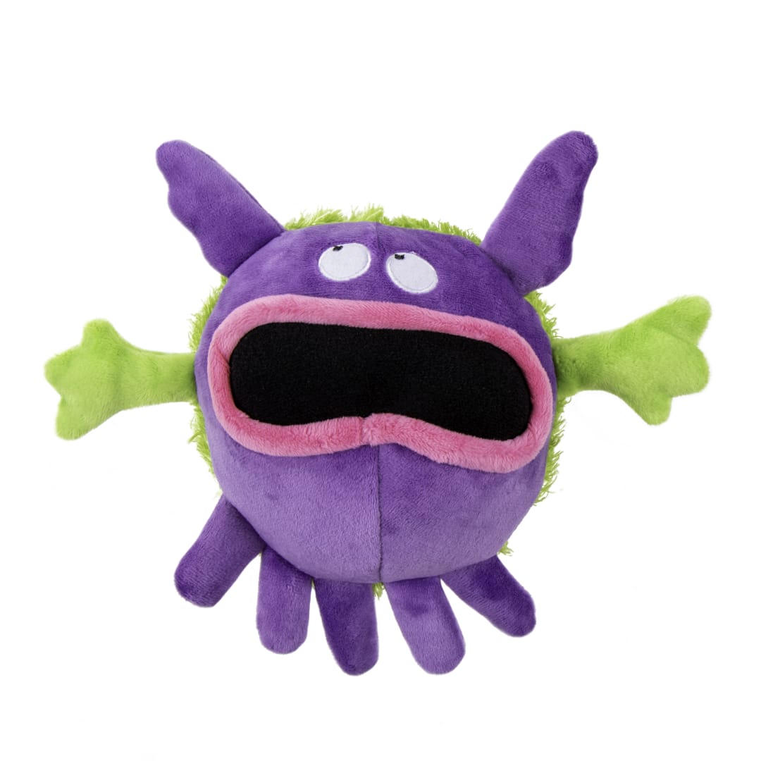 goDog PlayClean Germs Squeaky Plush Dog Toy with Odor-Eliminating Essential Oils With Chew Guard Technology, Purple, Small