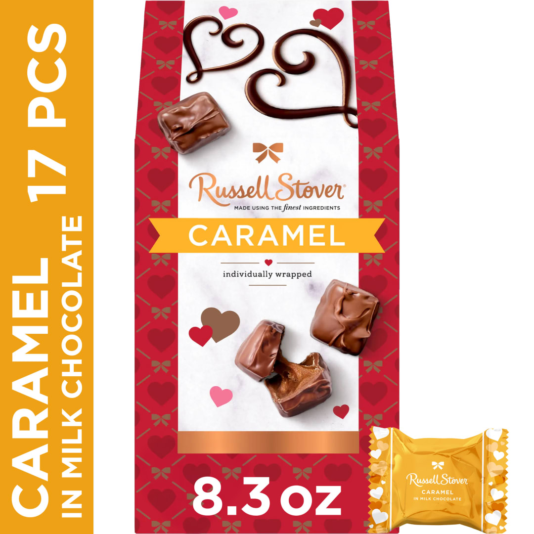 RUSSELL STOVER Valentine's Day Milk Chocolate Caramel Candy Gift Box, 8.3 oz.