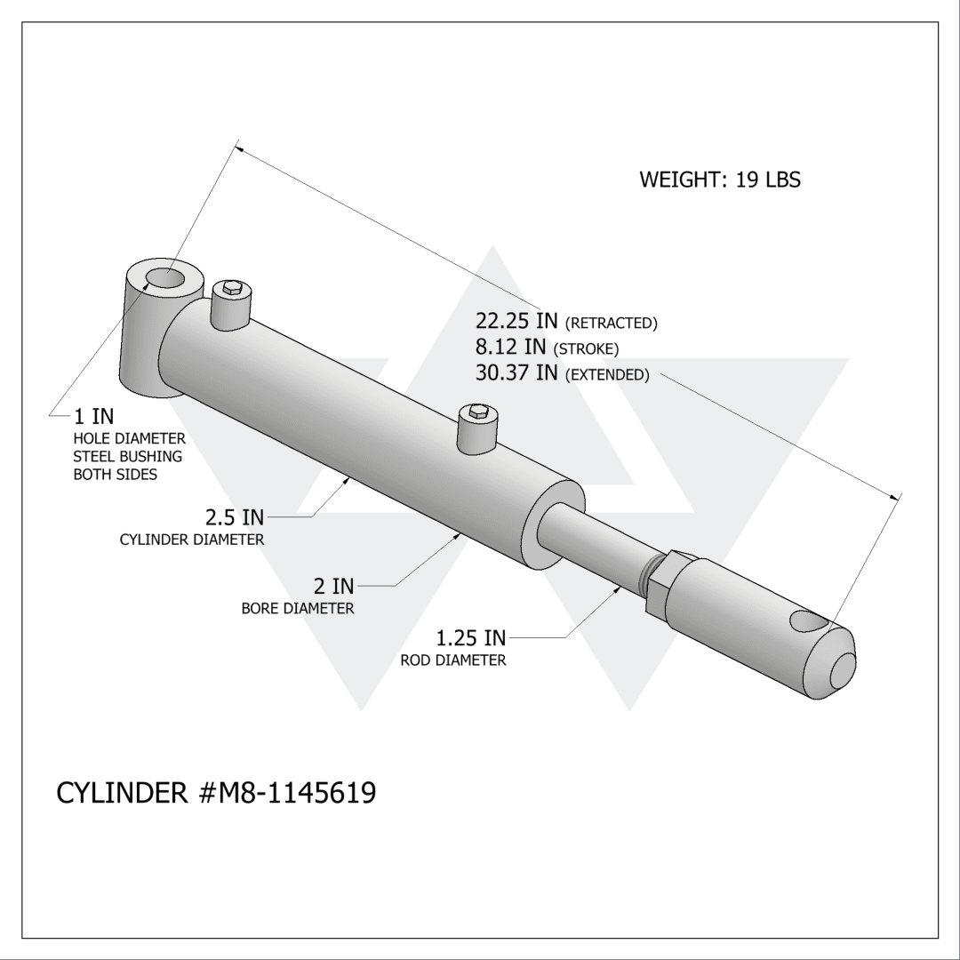 Wastebuilt® Replacement for McNeilus Swing Cylinder, 300 G (2" X 1.25" X 8.125")