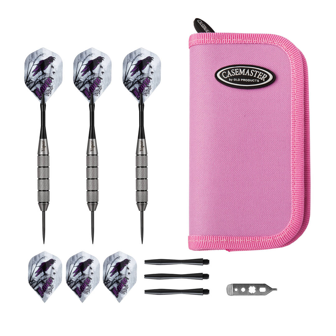 Viper Underground Raven Steel Tip Darts 25 Grams and Casemaster Deluxe Pink Nylon Dart Case
