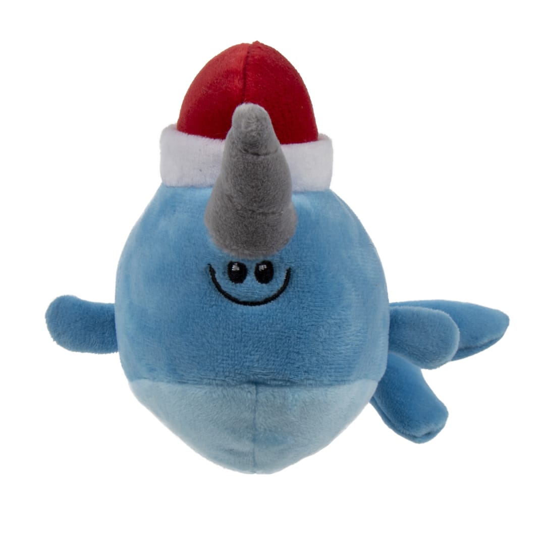 goDog Holiday Action Plush Narwhal, Animated Squeaky Plush Dog Toy, Chew Guard Technology, Blue