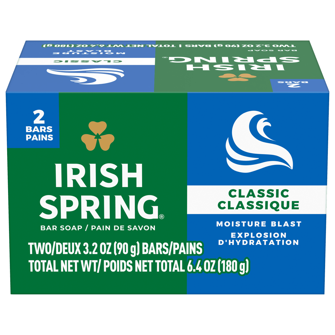 Pain de savon désodorisant Irish Spring Moisture Blast pour homme, Savon désodorisant offrant 12 heures de fraîcheur, Pain de 90 g (lot de 2)