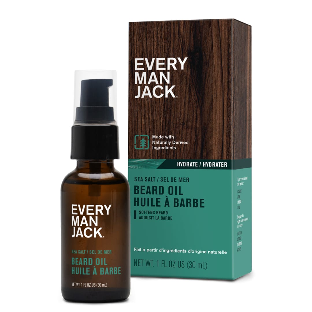 Every Man Jack Mens Beard Oil - Subtle Sea Salt + Citrus Fragrance - Deeply Moisturizes and Softens Your Beard and Adds a Natural Shine - Naturally Derived with Shea Butter and Coconut Oil - 30 mL