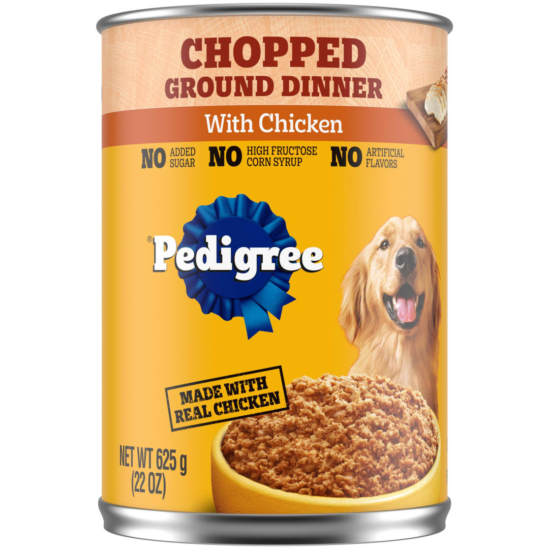 PEDIGREE CHOPPED GROUND DINNER Adult Canned Soft Wet Dog Food with Chicken, 22 oz. Cans 12 Pack