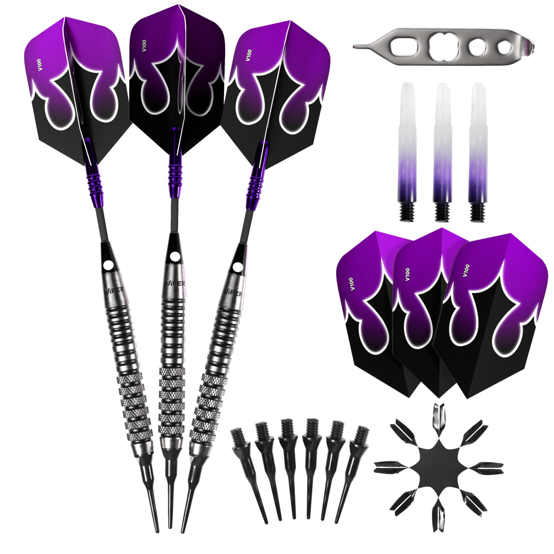 Viper Shot King Soft Tip Dart Set with Nomad Dart Case | 80% Tungsten | Purple | 20 Grams