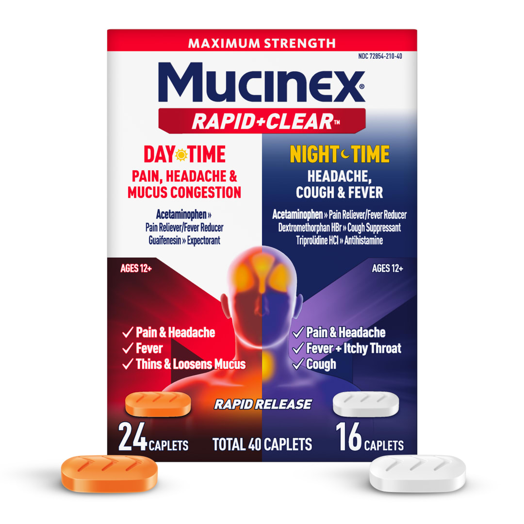 MUCINEX® Rapid Clear® Pain, Headache & Mucus Congestion and Nighttime Caplets - 24/40 ct.
