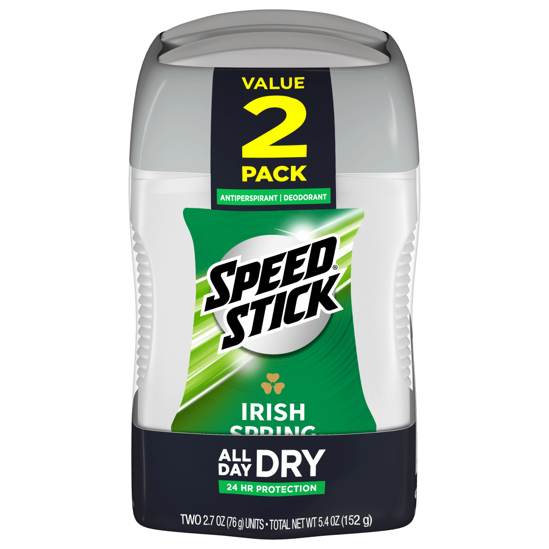 Speed Stick Antiperspirant Deodorant for Men, 72 HR Sweat & Odor Protection, Irish Spring Scent, 2.7 oz Stick (2 Pack)
