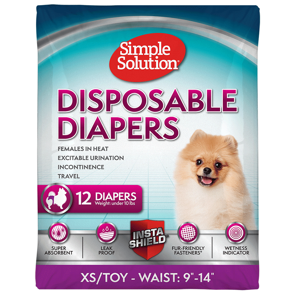 Simple Solution True Fit Disposable Dog Diapers for Female Dogs | Super Absorbent with Wetness Indicator | XS/Toy | 12 Count