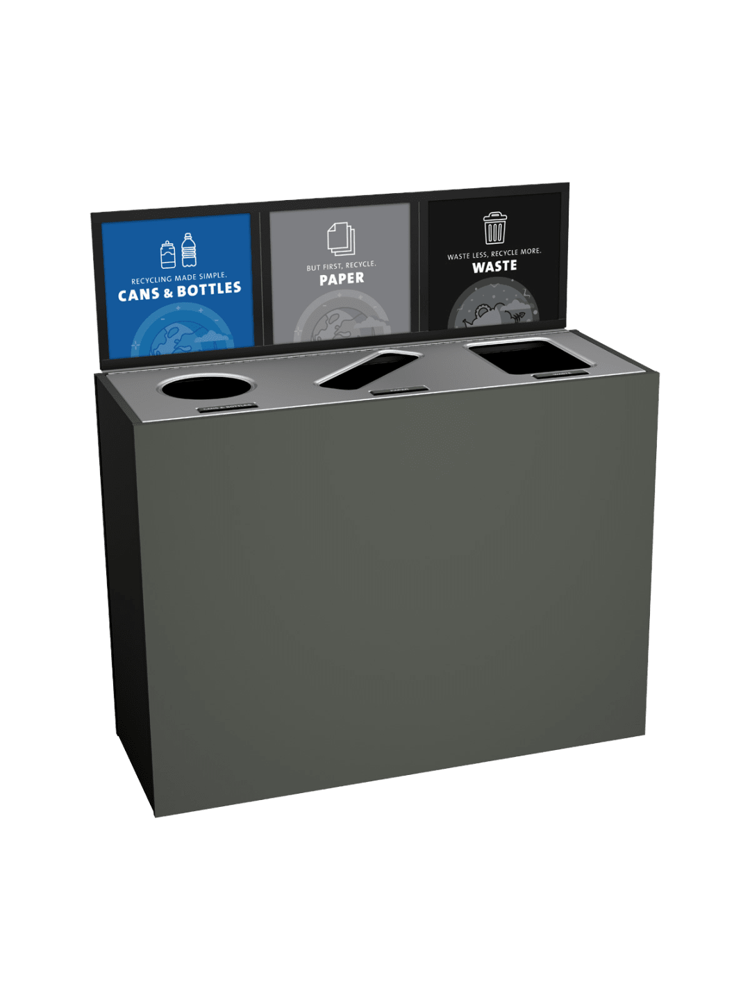  ARISTATA - Triple - Kit - Cans &amp; Bottles-Paper-Waste - Circle-Slot-Full - Slate