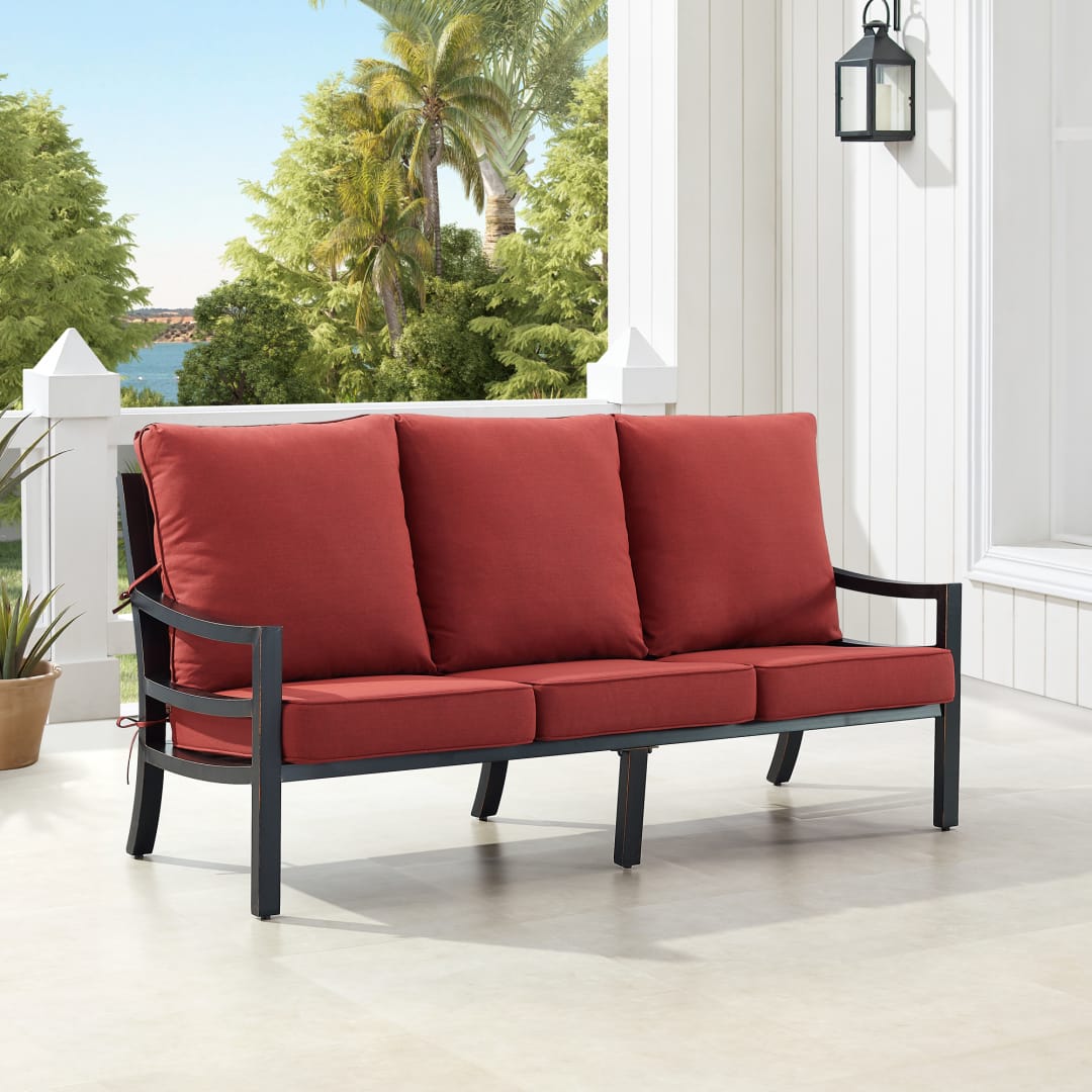 Black Aluminum Patio Deep Seating Outdoor Sofa Couch with Red Cushions