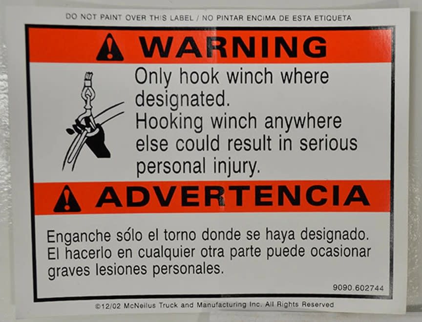 Wastebuilt® Replacement for McNeilus Decal Only Hook Winch