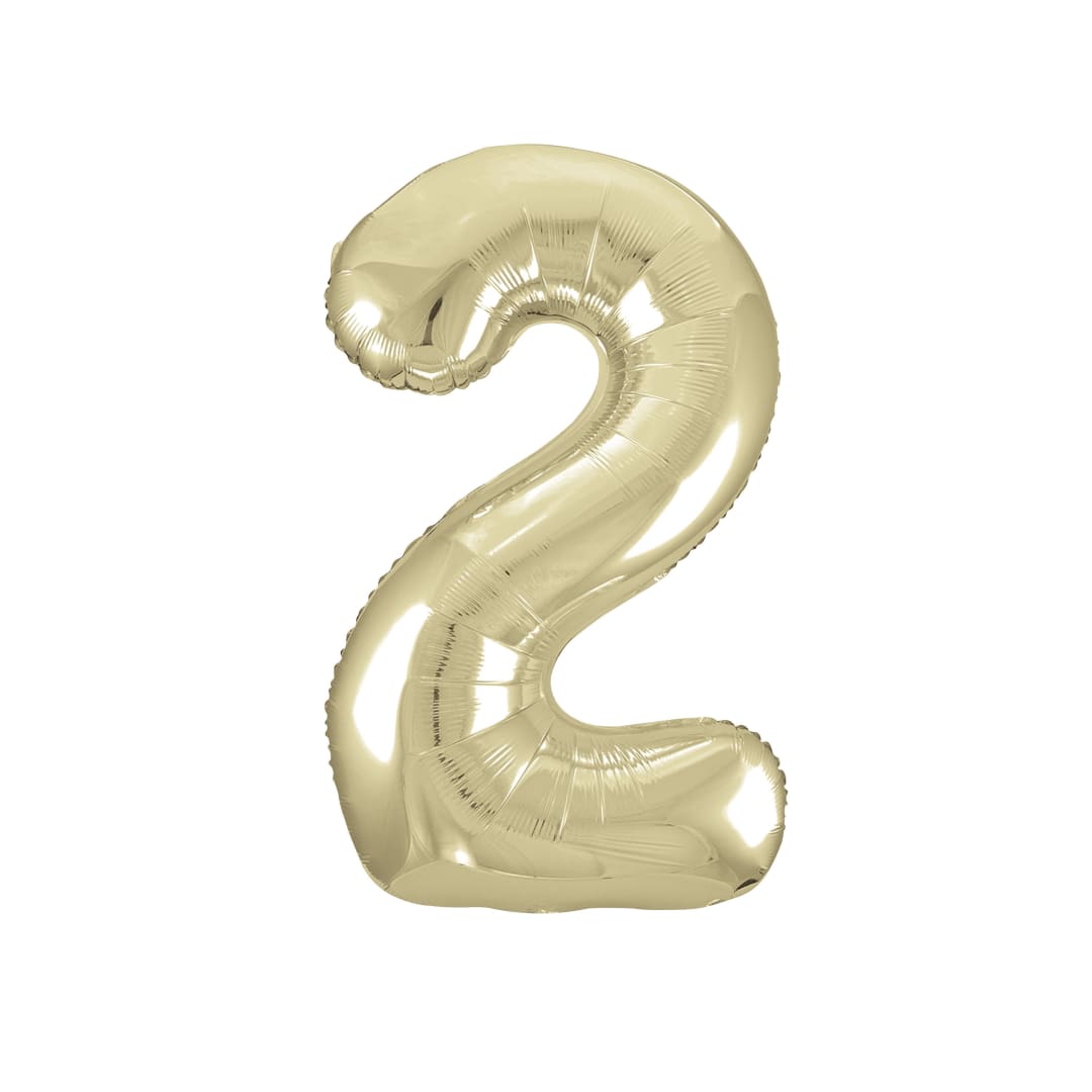 Gold Number 2 Shaped Foil Balloon 34", Packaged