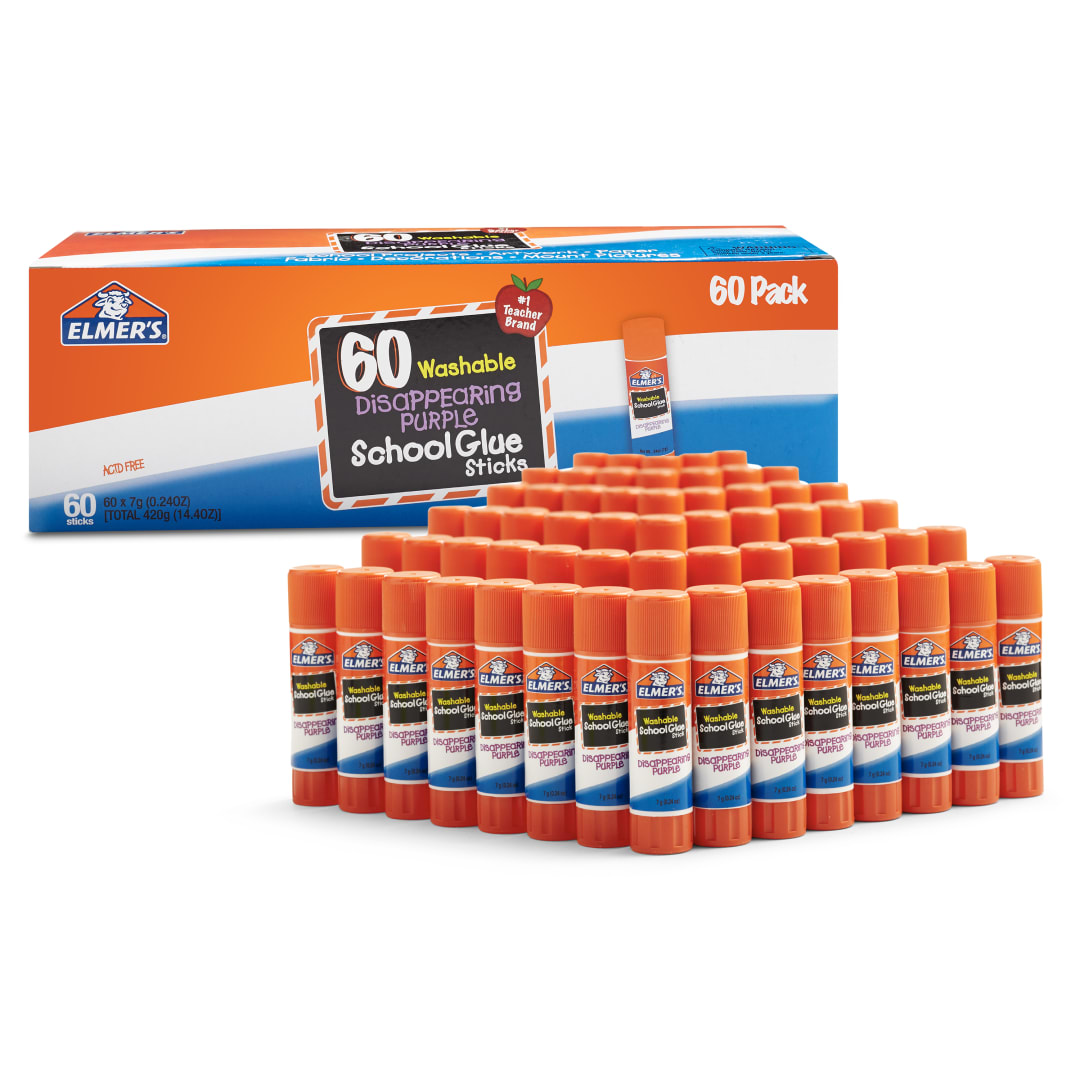 Elmer's Disappearing Purple School Glue Sticks, Washable, 7g (0.24 oz), 60 Count