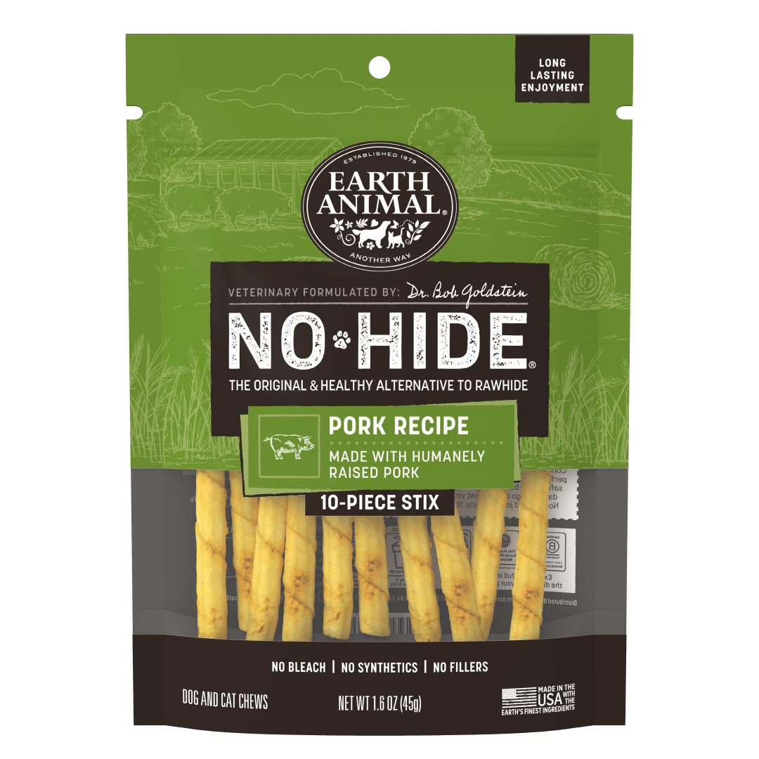 Earth Animal No-Hide Stix Pork Recipe Dog & Cat Chews, 10 Pack