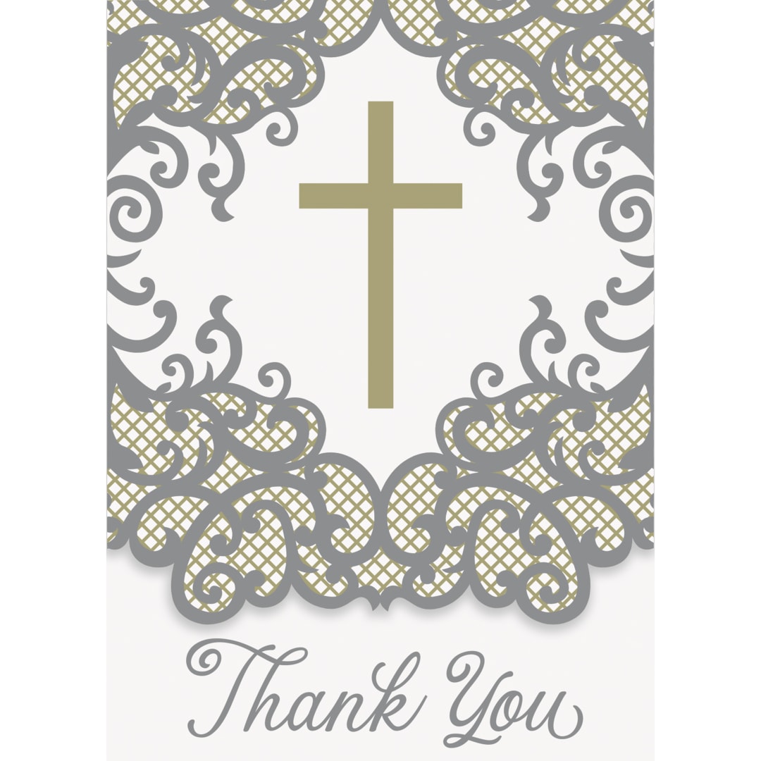 Fancy Gold Cross Thank You Notes, 8ct