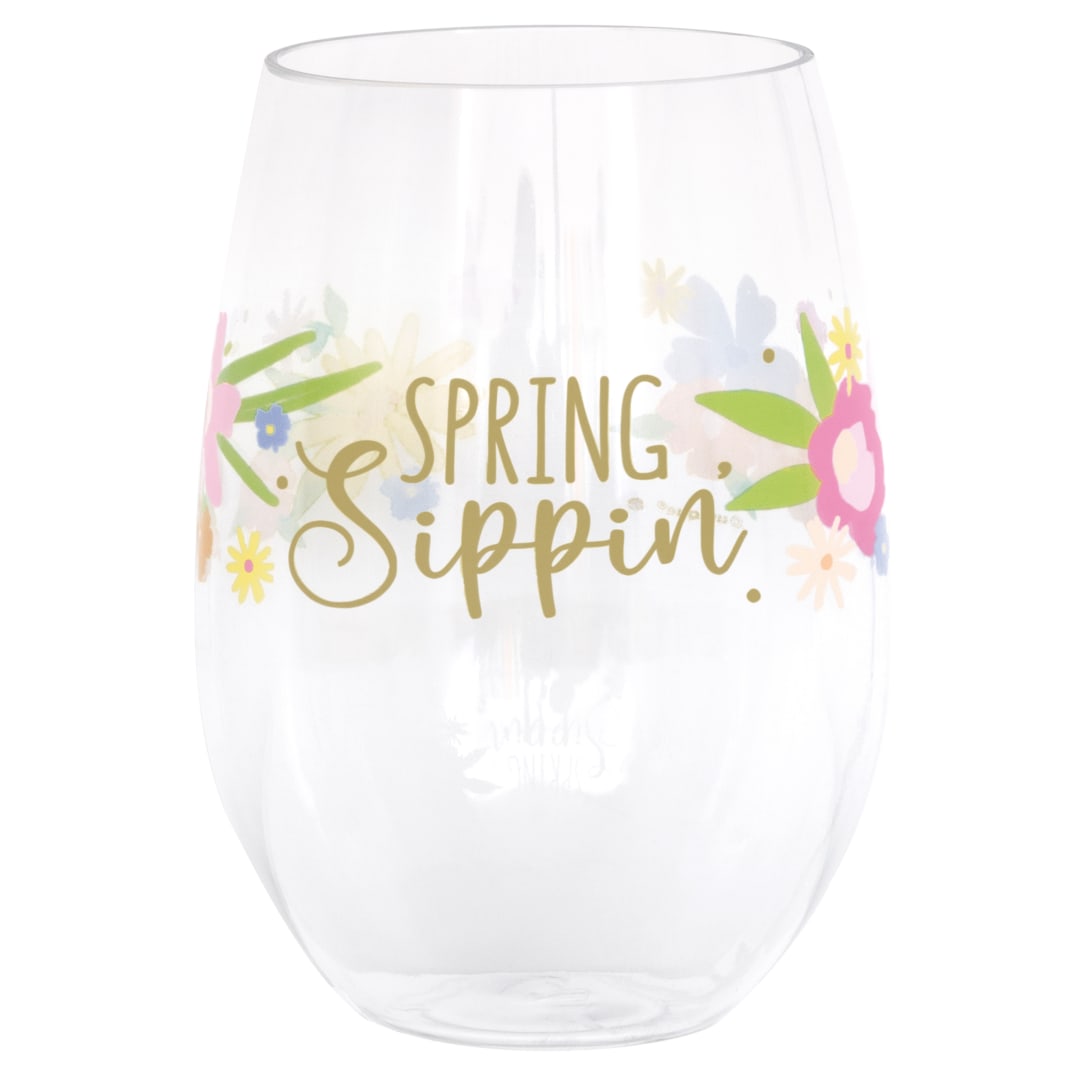 Spring Garden "Spring Sippin" Reusable 21oz Plastic Stemless Wine Glass